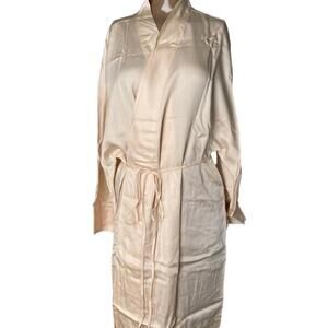 NEW ETTITUDE women's long sleeve lightweight sateen knee-length robe in oat